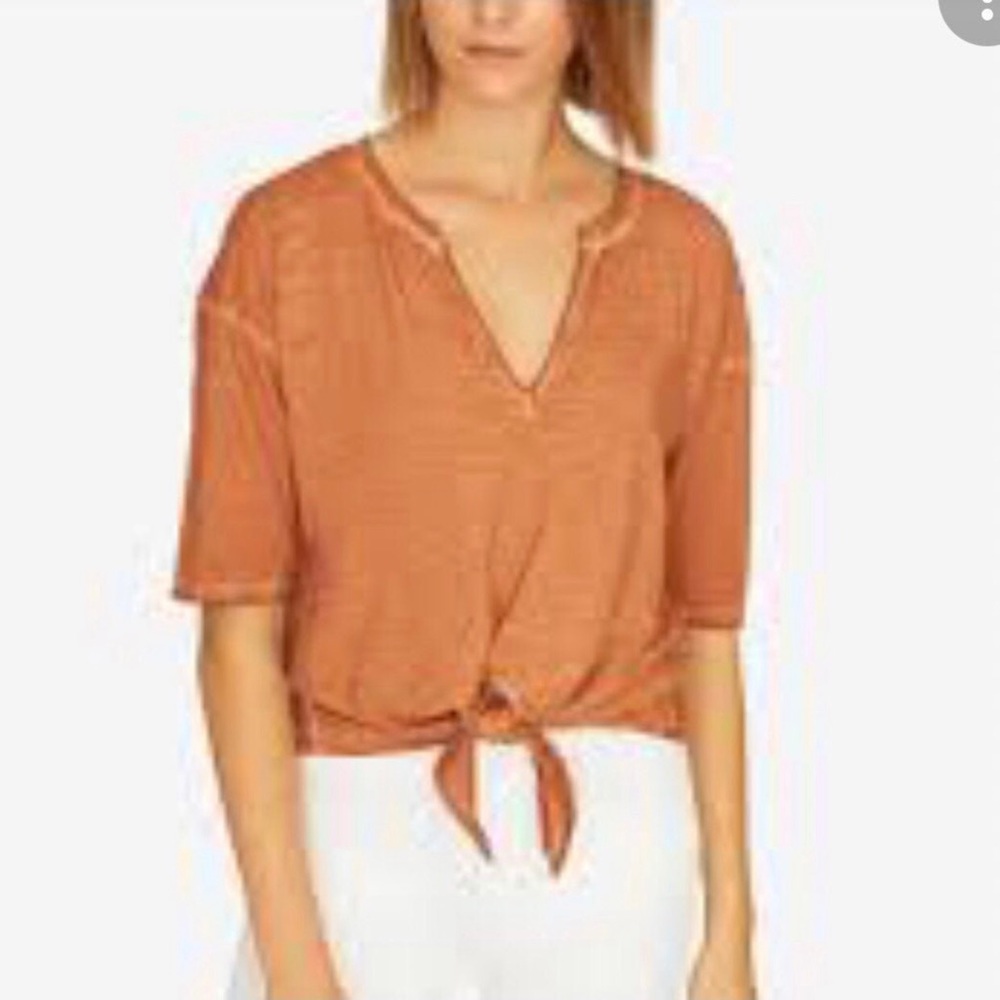 Sanctuary Orange Medium Split Neck Tie Front Shirt